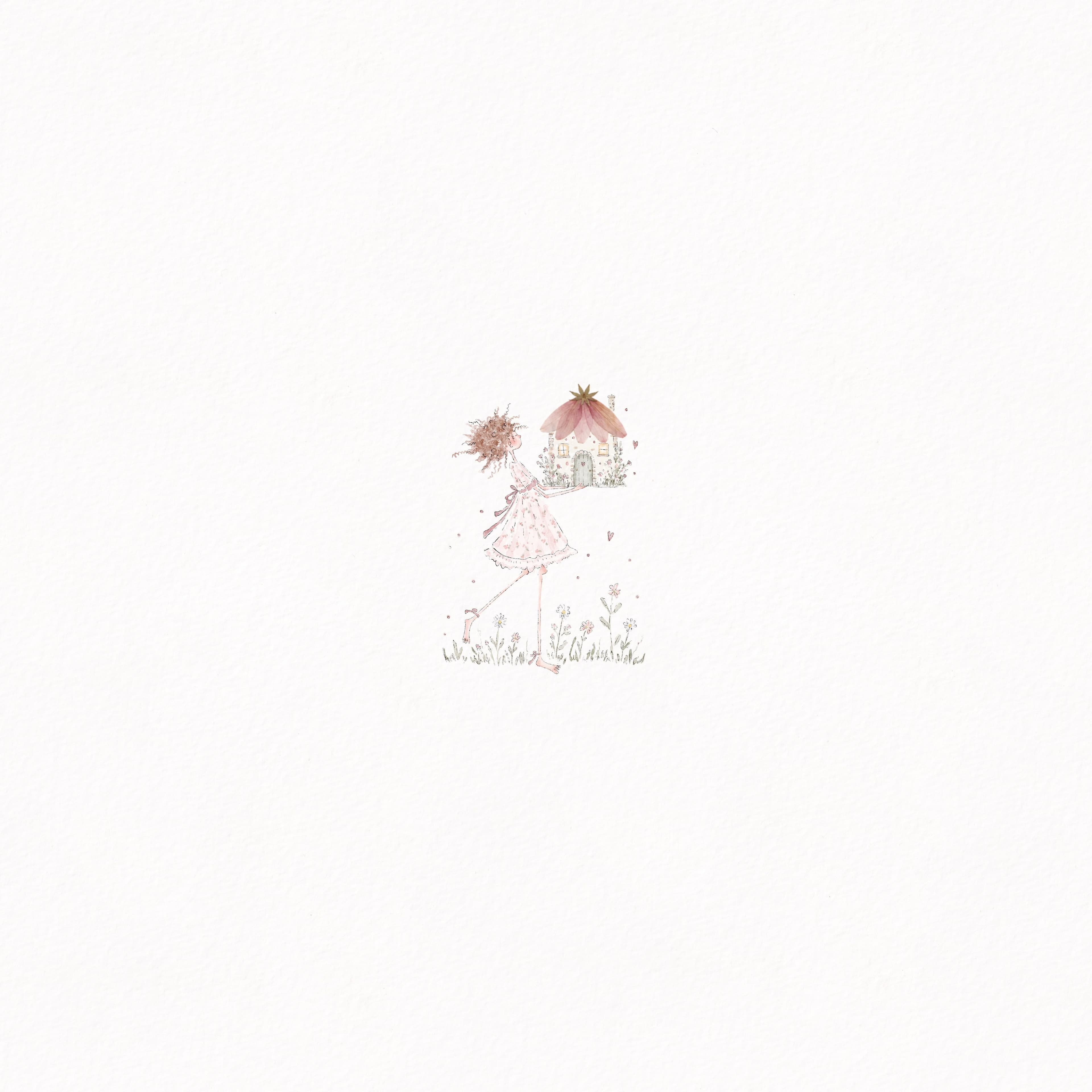 Handmade Pressed Flower Card | Raggedy Fairy Illustration | Real Dried Flowers | Botanical Card | Blank Inside | New Home