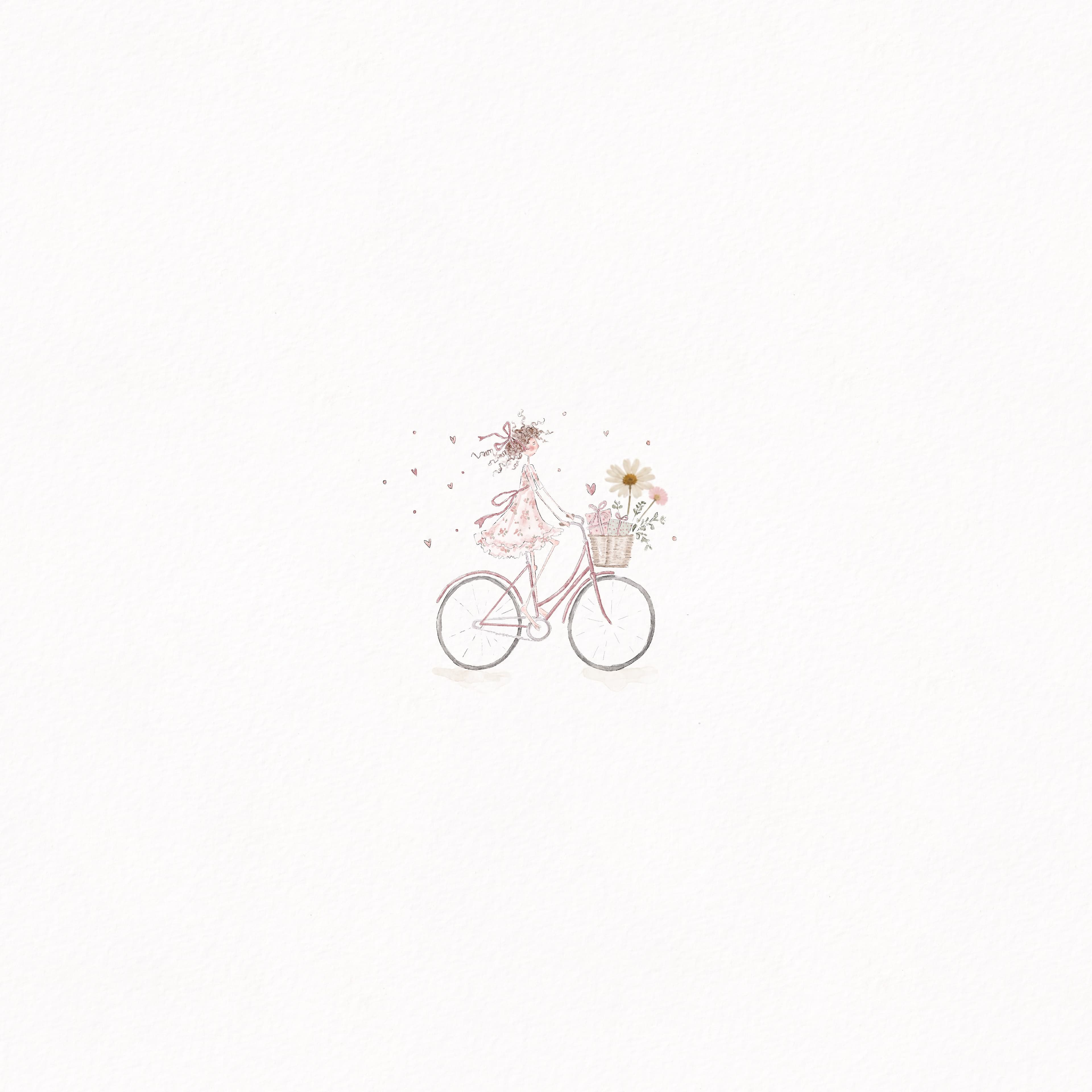 Handmade Pressed Flower Celebration Card | Raggedy Fairy Illustration | Real Dried Flowers | Botanical Card | Blank Inside | Bike