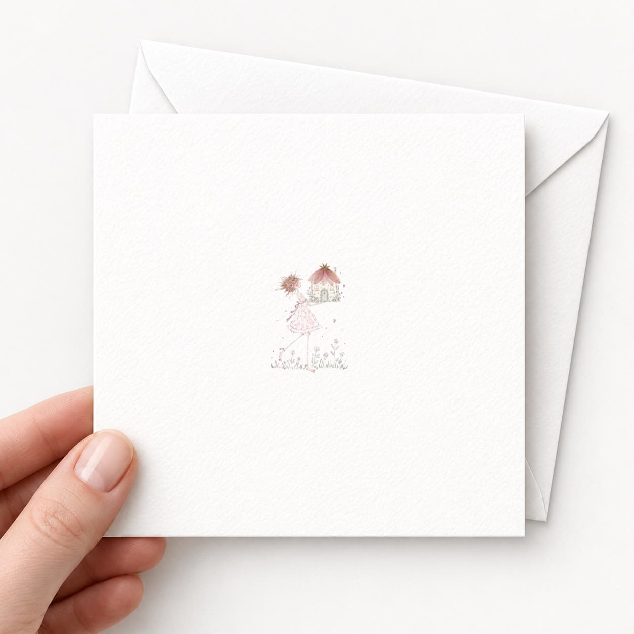 Handmade Pressed Flower Card | Raggedy Fairy Illustration | Real Dried Flowers | Botanical Card | Blank Inside | New Home